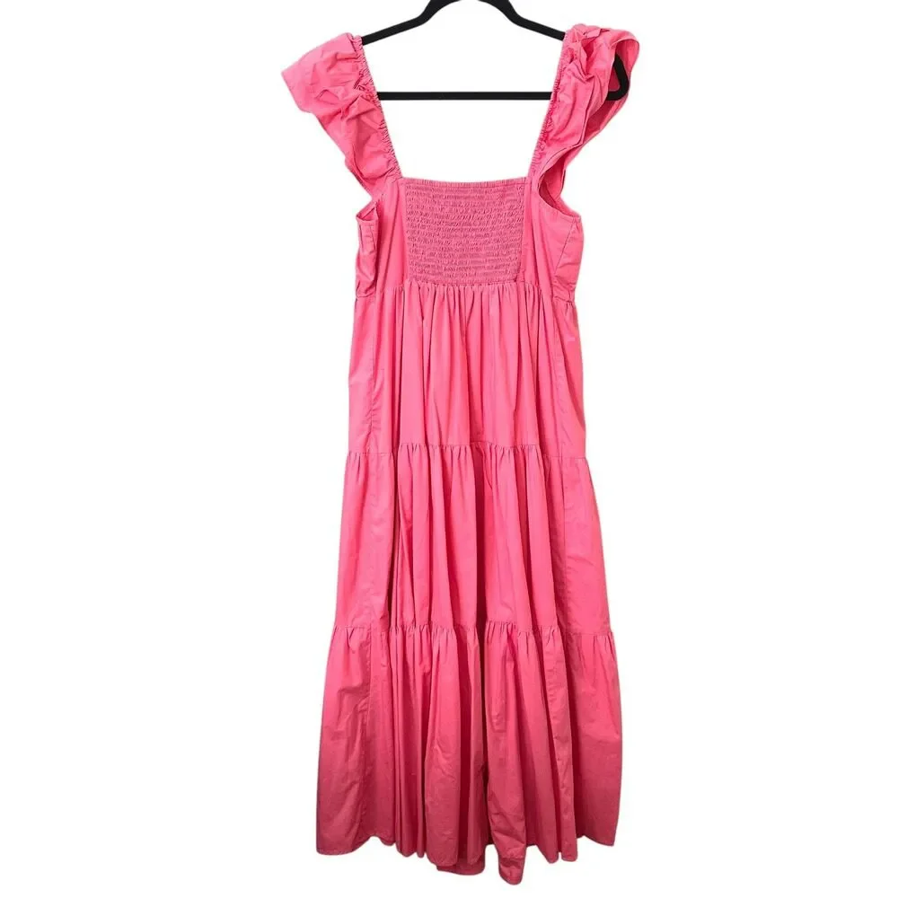 ABERCROMBIE & FITCH Tiered Flutter Sleeve‎ Maxi Dress Pink Medium